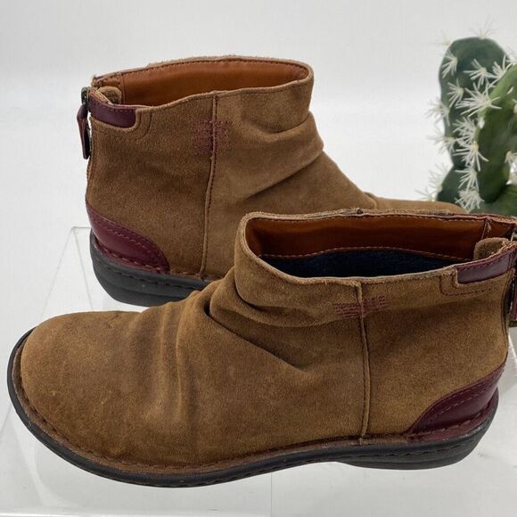 Clarks Women's Leather Suede Zipper Back‎ Slouch Ankle Bootie Brown Red Size 6 - Picture 1 of 12